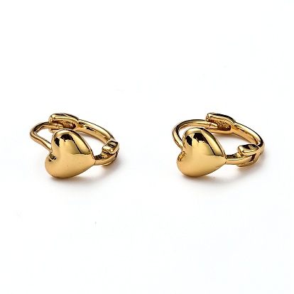 Brass Huggie Hoop Earrings, Ring with Heart