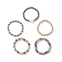 5Pcs 5 Style Natural Rainbow Moonstone & Dichroite & Synthetic Hematite Round Beaded Stretch Finger Rings Set, Gemstone Jewelry for Women