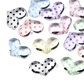 Transparent Acrylic Beads, Heart with Polka Dot Pattern