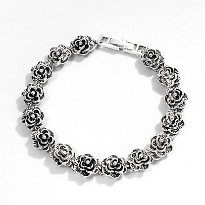 Bracelet en alliage vintage pour femmes, chaîne à maillons en forme de fleur de rose