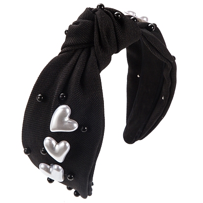 Elastiques à cheveux en plastique avec perles en forme de cœur pour la Saint-Valentin, Accessoires de cheveux en tissu à nœud torsadé large pour femmes et filles