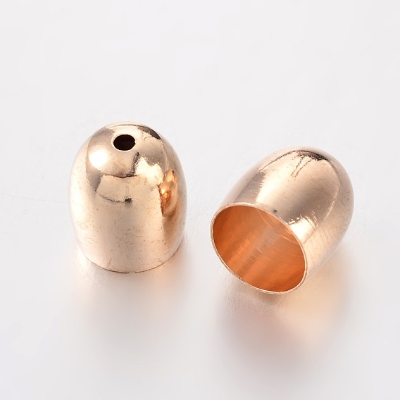 Brass Cord Ends, End Caps, Column, 9x8mm, Hole: 1mm, Inner: 6.5mm