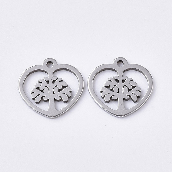 201 Stainless Steel Charms, Heart with Tree of Life