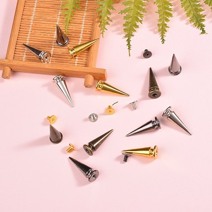 40Ssets 4 Colors Alloy Spikes Screwback Studs, with Screw, for DIY Craft Cool Rivets Punk, Cadmium Free & Lead Free, Cone