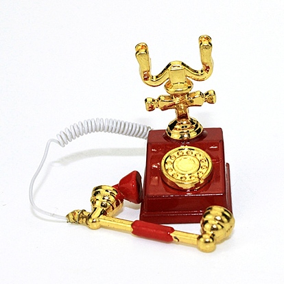 Mini Spray Painted Alloy Retro Landline Telephone Model, Micro Landscape Dollhouse Accessories, Pretending Prop Decorations