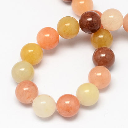 Brins rouge et jaune jade perles naturelles, ronde