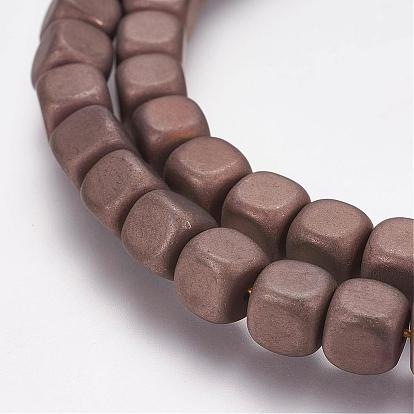 Non-Magnetic Synthetic Hematite Beads Strands, Vacuum Plating, Cube, Frosted