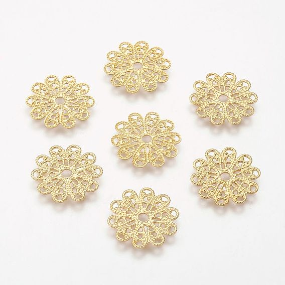 Brass Filigree Findings, Lead Free and Cadmium Free, Flower, 17x0.5mm, Hole: 2mm