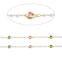 Colorful Glass Heart Link Chains with ABS Plastic Pearl Beaded, with Brass Findings, Soldered, with Spool