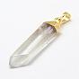 Natural Quartz Crystal Pendants, with Brass Findings, Faceted, Polishing, Nuggets