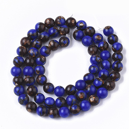 Brins de perles assemblées en bronzite et lapis-lazuli naturel, ronde