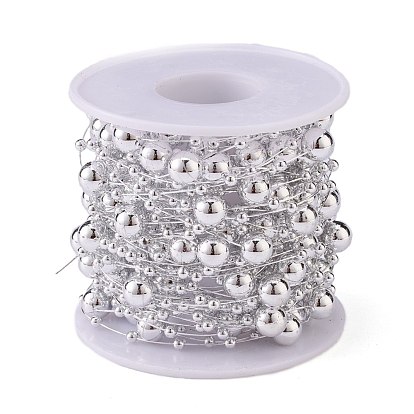 Guirlande de perles rondes de sapin de Noël, garniture perlée en plastique imitation perle, pour la décoration des fournitures de fête de mariage, avec bobine