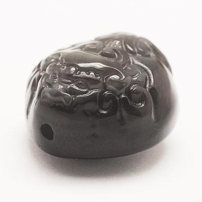 Perles d'obsidienne naturelle sculptées, Pi Xiu