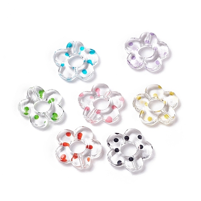 Perles acryliques transparentes, fleur avec motif à pois, clair