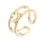 Brass Micro Pave Clear Cubic Zirconia Cuff Rings, Open Rings, Nickel Free, Smiling Face