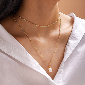 Double-layered Gemstone-Inlaid Alloy Beaded Choker Necklace Set