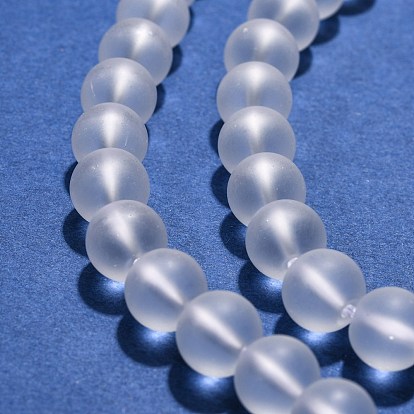 Perles de cristal de quartz brins, givré, ronde, cristal synthétique