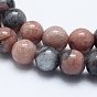 Brins de perles pierres fines naturelles , teint, imitation de rhodonite, ronde