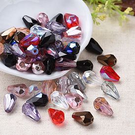 Electroplate Czech Glass Beads, Faceted, Teardrop, AB Color Plated