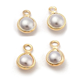 ABS Plastic Imitation Pearl Charms, with Golden Tone Brass Finding, Teardrop Charm
