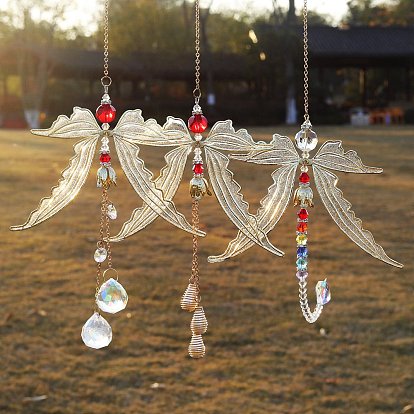 Metal Dragonfly Big Pendant Decoration, Hanging Suncatchers, with Glass Charms, for Garden Window Home Decoration