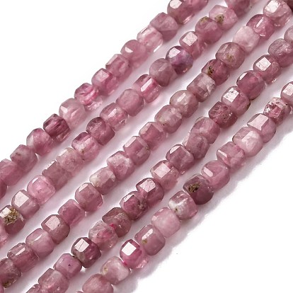 Perlas naturales de color rosa de turmalina hebras, facetados, cubo
