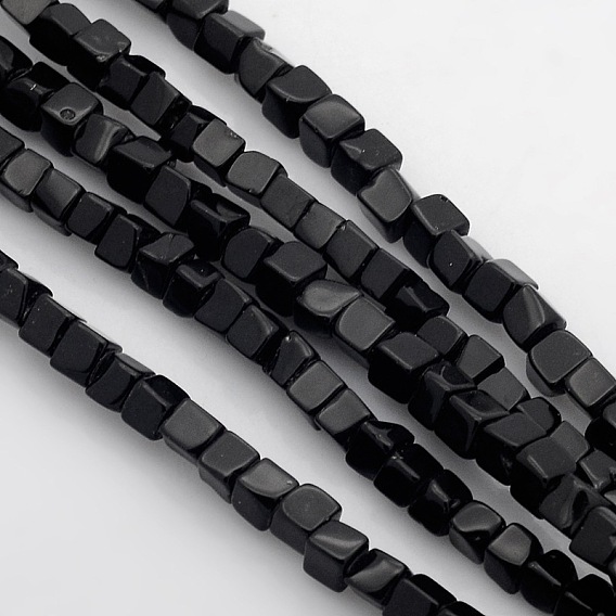 Cube naturelles perles noires de pierre brins, 4x4x4mm, Trou: 1mm, Environ 85~100 pcs/chapelet, 15.3 pouces ~ 15.8 pouces