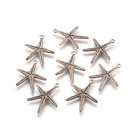 Metal Alloy Pendants, Lead Free and Cadmium Free & Nickel Free, Starfish/Sea Stars, 26x20x2.5mm, Hole: 2mm