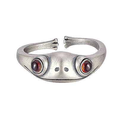 SHEGRACE 925 Thailand Sterling Silver Cuff Rings, Open Rings, with Natural Gemstone, Frog