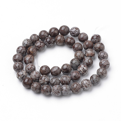 Natural Brown Snowflake Obsidian Beads Strands, Round