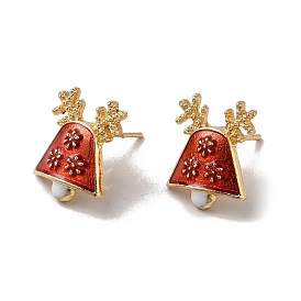 Christmas Bell Alloy Enamel Stud Earrings for Women, with 304 Stainless Steel Pin, Cadmium Free & Nickel Free & Lead Free