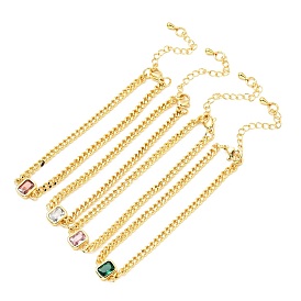 Bracelet à maillons rectangulaires en zircone cubique avec chaînes gourmettes, bijoux en laiton plaqué or pour femme, sans plomb et sans cadmium
