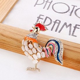 Rooster with Cat Eye Pins, Alloy Rhinestone Brocch