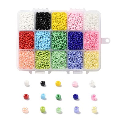 375g 15 couleurs perles de rocaille en verre, couleurs opaques, ronde