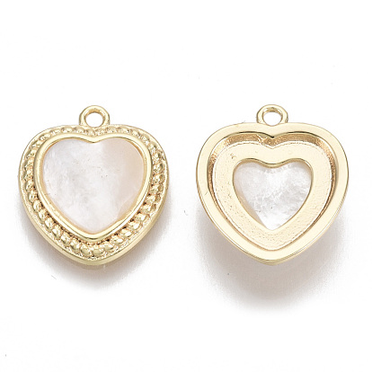 Natural Shell Charms, with Brass Findings, Heart, Real 18K Gold Plated, Nickel Free