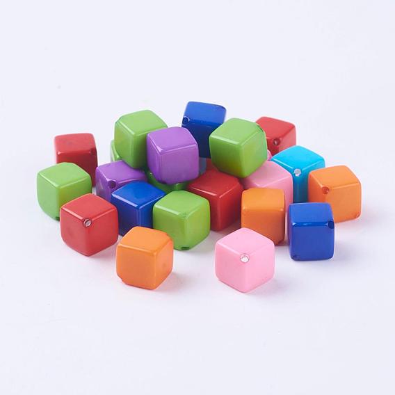Opaque Acrylic Beads, Cube, 8x8x8mm, Hole: 1mm