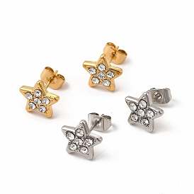 Crystal Rhinestone Star Stud Earrings, 316 Stainless Steel Jewelry for Women
