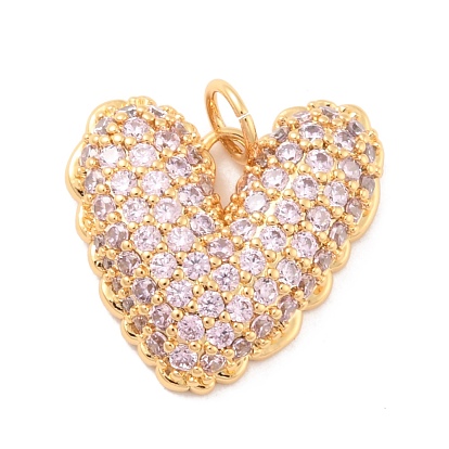 Eco-Friendly Brass Micro Pave Cubic Zirconia Pendants, Long-Lasting Plated, Lead Free & Cadmium Free & Nickel Free, Real 18K Gold Plated,Heart