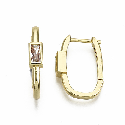 Серьга-кольцо Huggie из латуни с прозрачным фианитом и прозрачным фианитом, без никеля , овал с прямоугольником