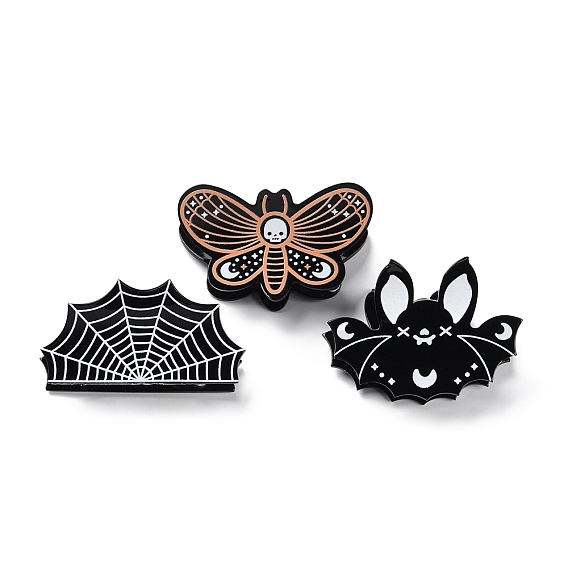 Pinzas para el cabello con garra de PVC con tema de Halloween, con fornituras de hierro, accesorios para el cabello para mujeres niñas cabello grueso, telaraña /murciélago/mariposa