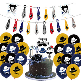 Father's Day Decorations Set, Including Tie Banner, Cake Toppers, Aluminum Film Balloons with Hat & Bowknot Patterns, for Father's Day Decorations Party Supplies