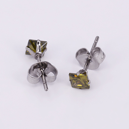 304 acier inoxydable carrés boucles d'oreilles zircone cubique haras