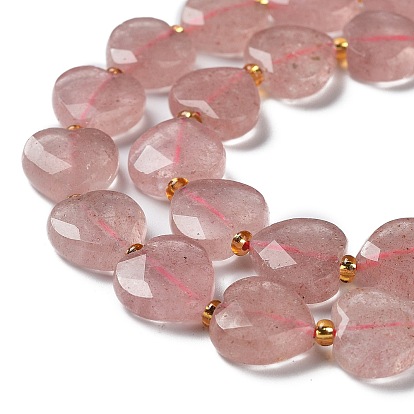 Natural Strawberry Quartz Beads Strands, Faceted Love Heart, with Seed Beads