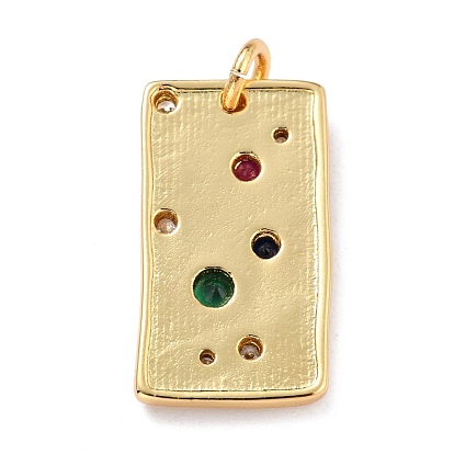 Brass Micro Pave Cubic Zirconia Pendants, with Jump Ring, Long-Lasting Plated, Rectangle, Colorful
