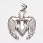 304 Stainless Steel Pendants, with Rhinestone, Wing with Cross, Crystal