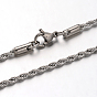 304 Stainless Steel Rope Chain Necklaces, with Lobster Claw Clasps, 19.6 inch(50cm), 2mm