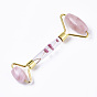 Natural Rose Quartz Massage Tools, Facial Rollers, with K9 Glass & Dried Flower Handle & Zinc Alloy Findings