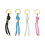Nylon Knot & Alloy Enamel Keychain, with Iron Rings, Flat Round with Cross