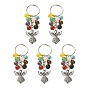 Porte-clés perles de pierres précieuses mélangées, avec perles d'ambre imitation résine et pendentifs ange en alliage de style tibétain,  Porte-clés en étoile fer 