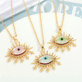 Devil Eye Diamond Pendant Necklace with Irregular Chain for Women